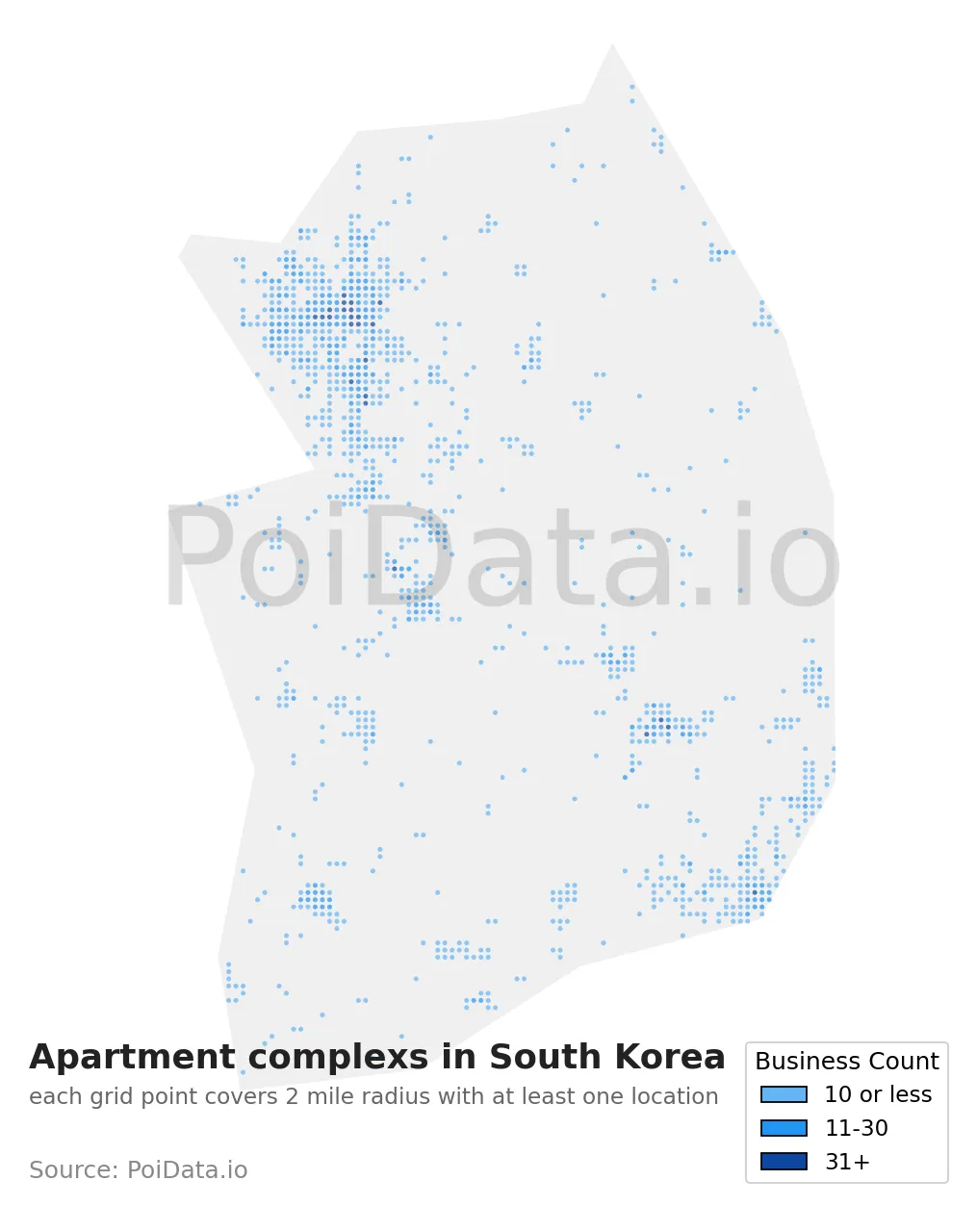 Apartment complex density map for South Korea