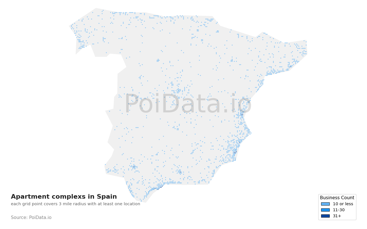 Apartment complex density map for Spain