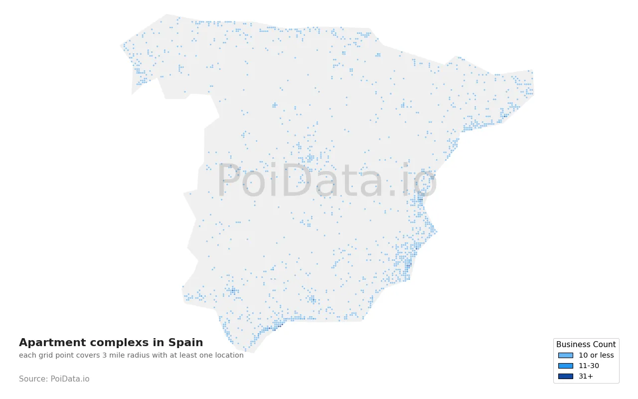 Apartment complex density map for Spain