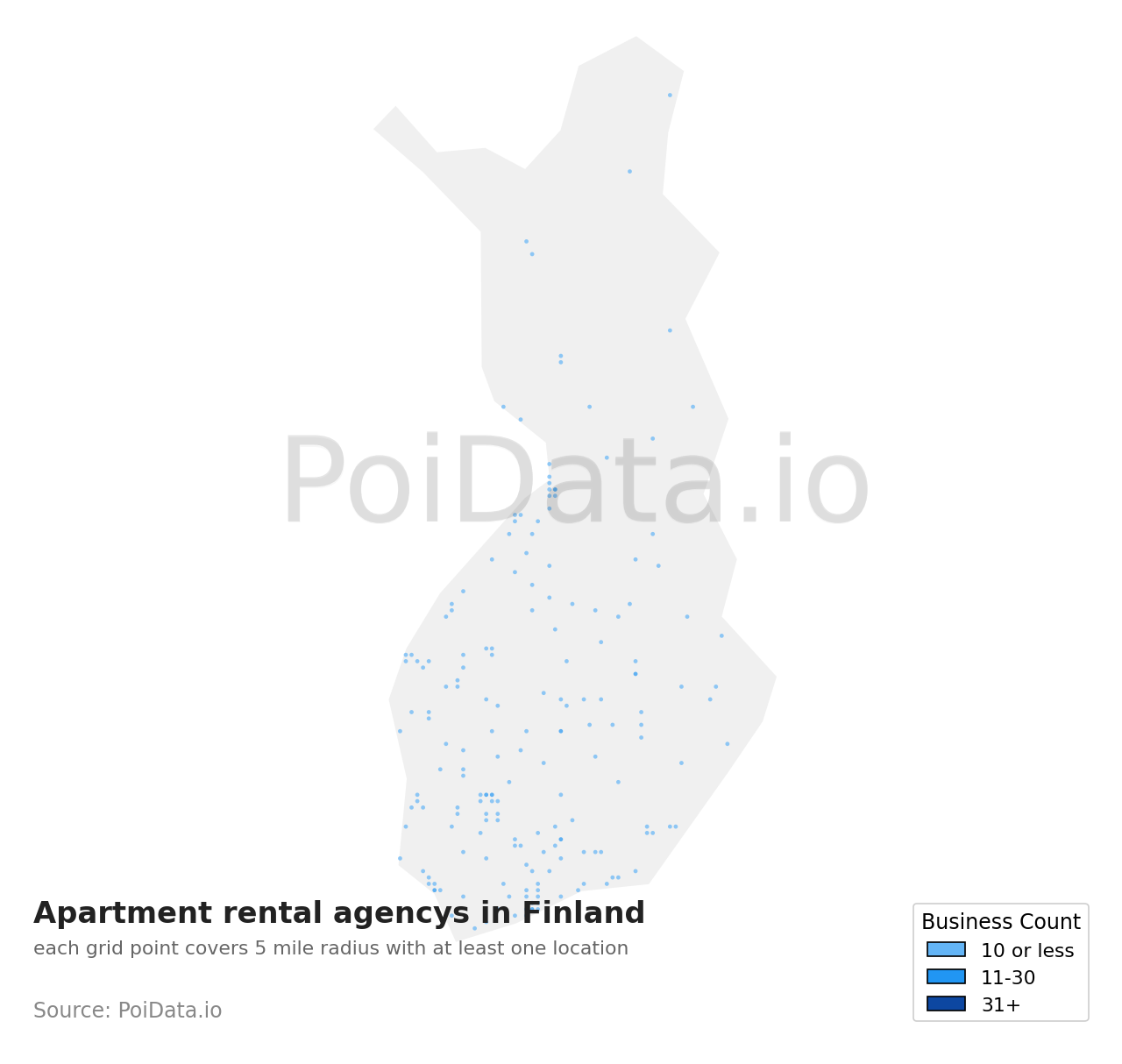 Apartment rental agency density map for Finland