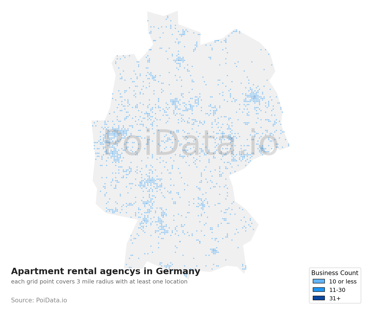 Apartment rental agency density map for Germany