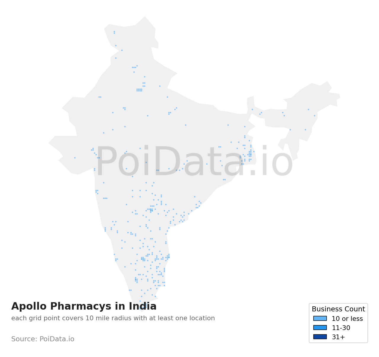 Apollo Pharmacy density map for India