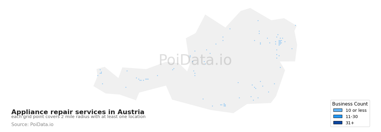 Appliance repair service density map for Austria