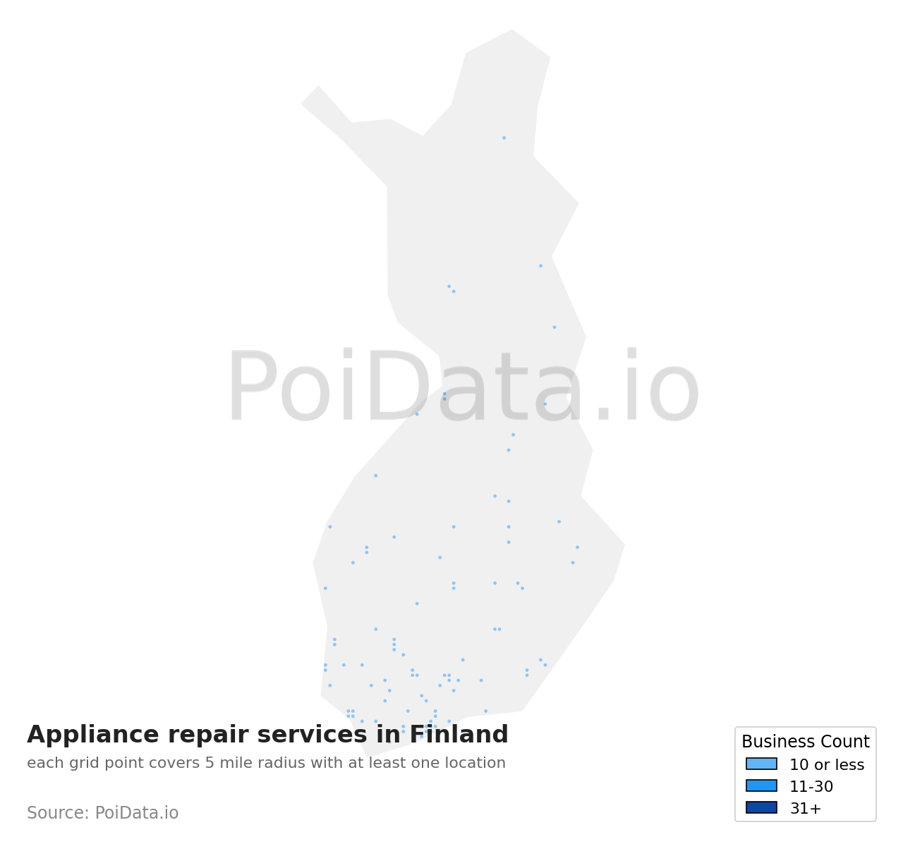 Appliance repair service density map for Finland