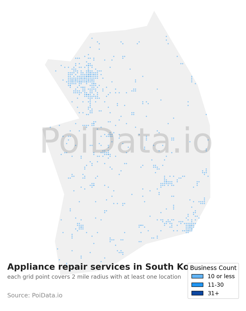 Appliance repair service density map for South Korea
