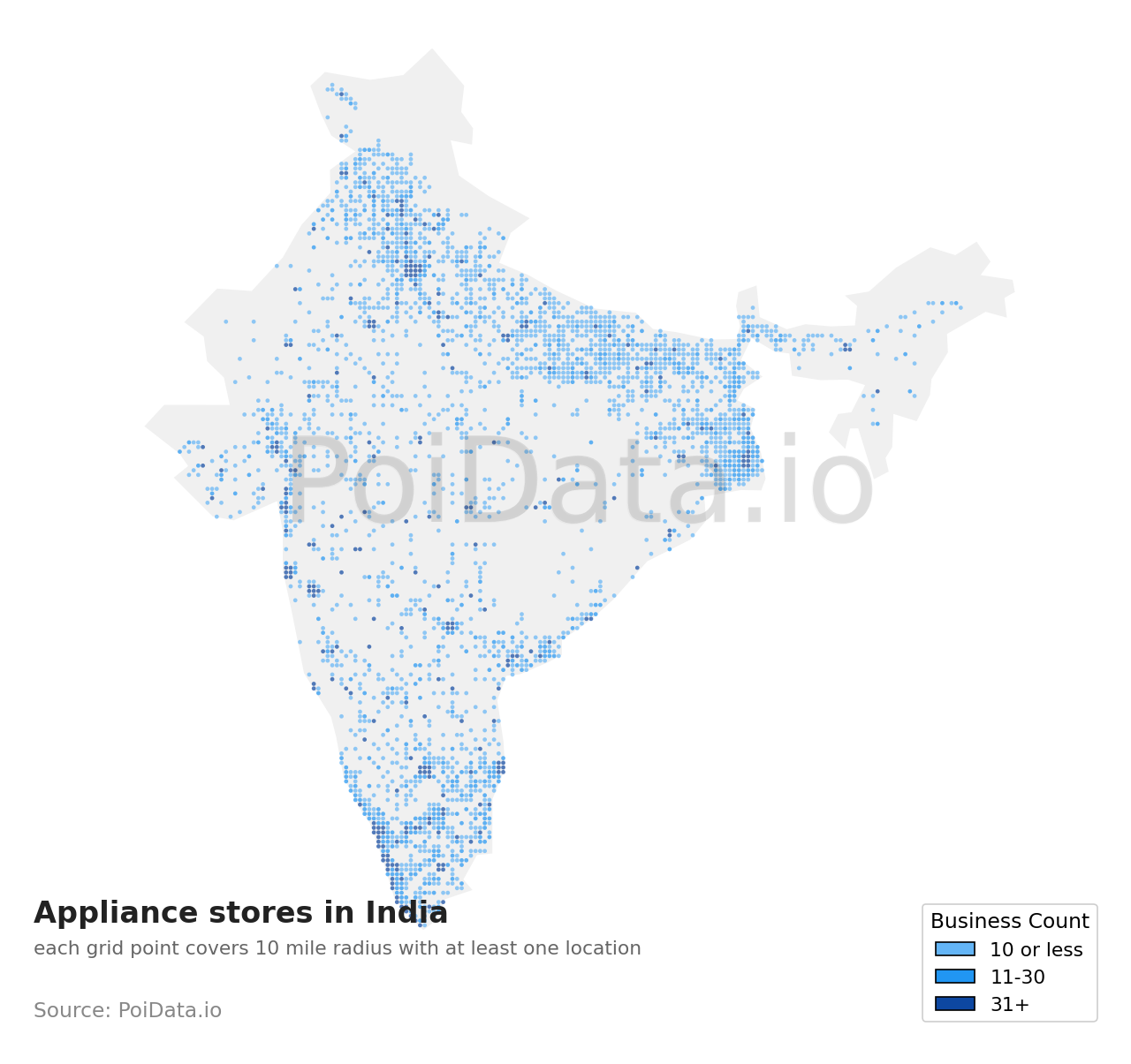 Appliance store density map for India