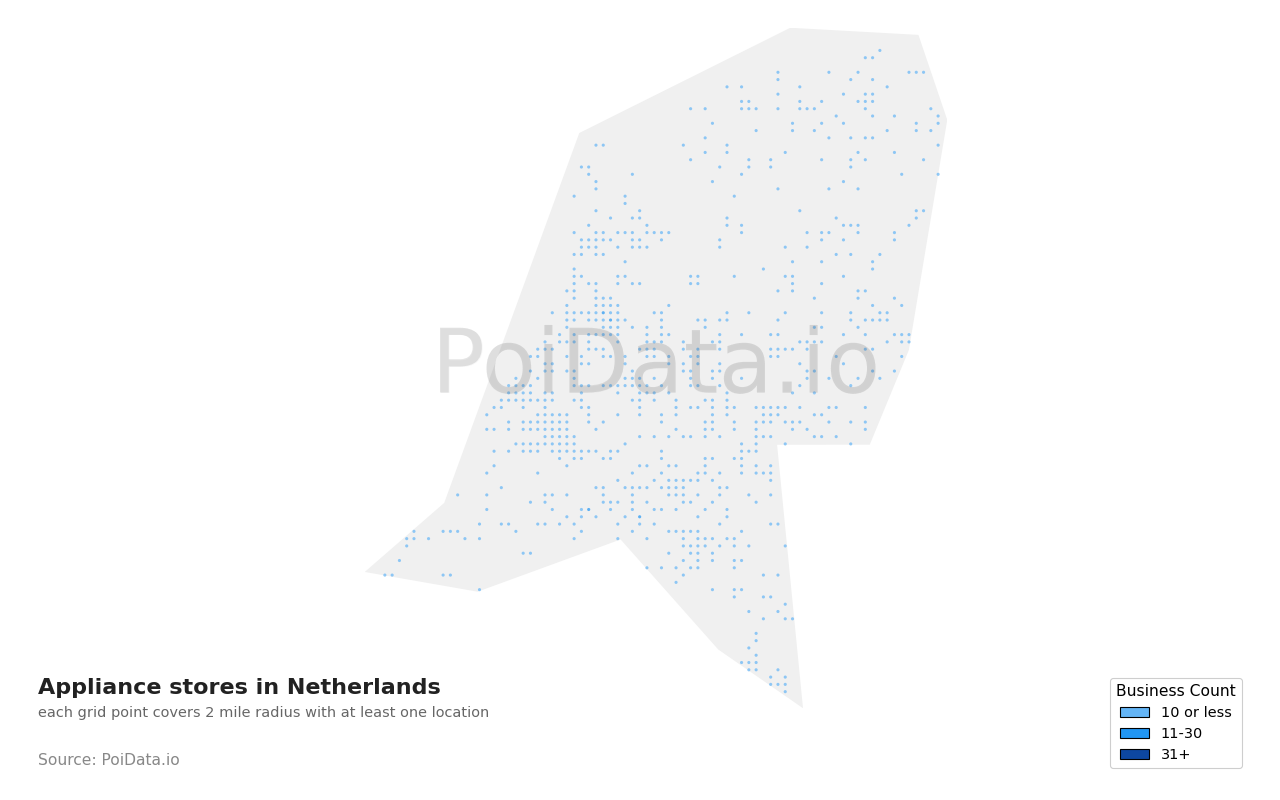 Appliance store density map for Netherlands