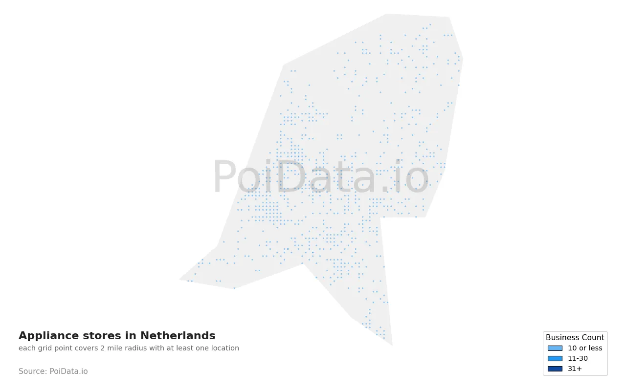 Appliance store density map for Netherlands