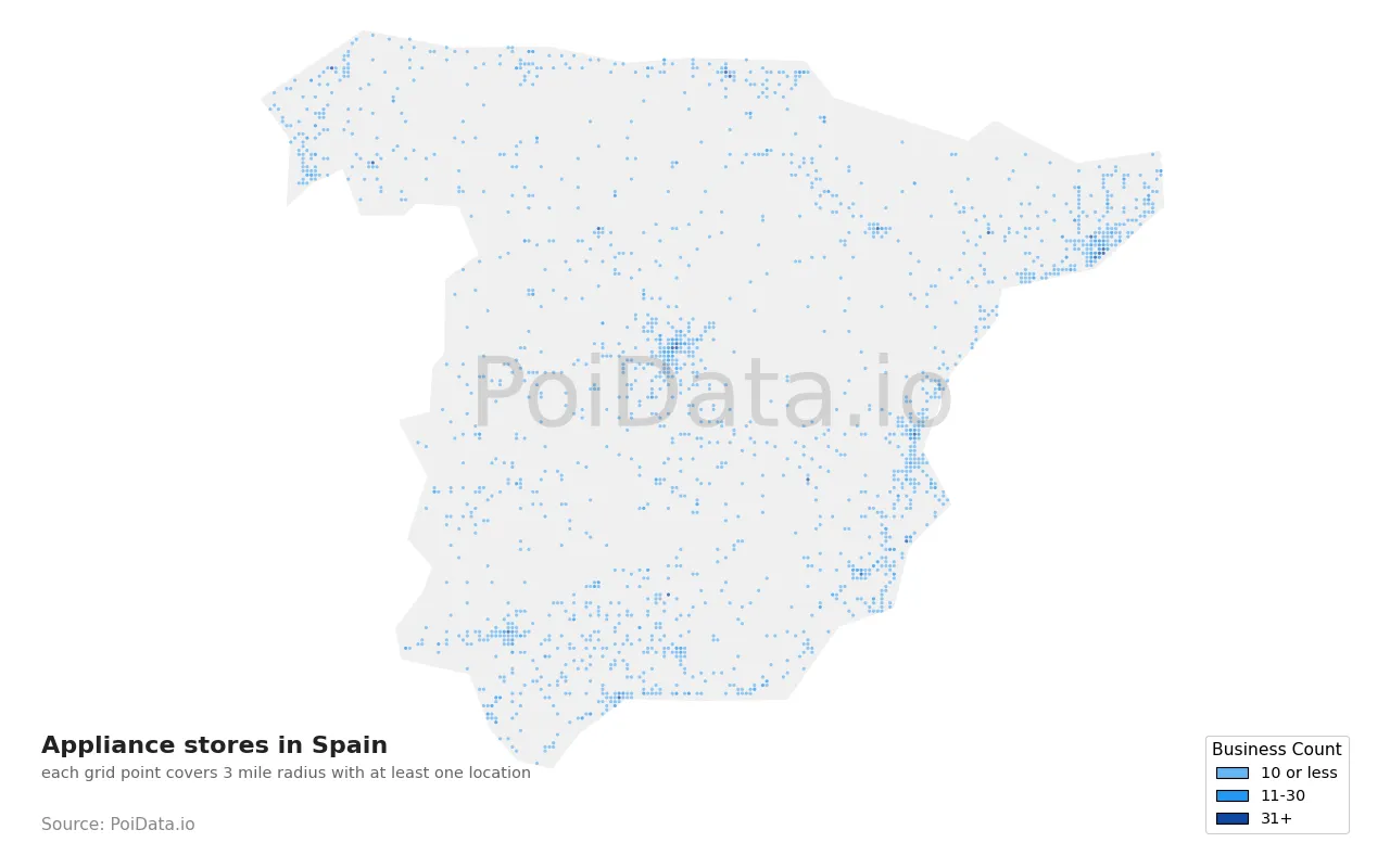 Appliance store density map for Spain