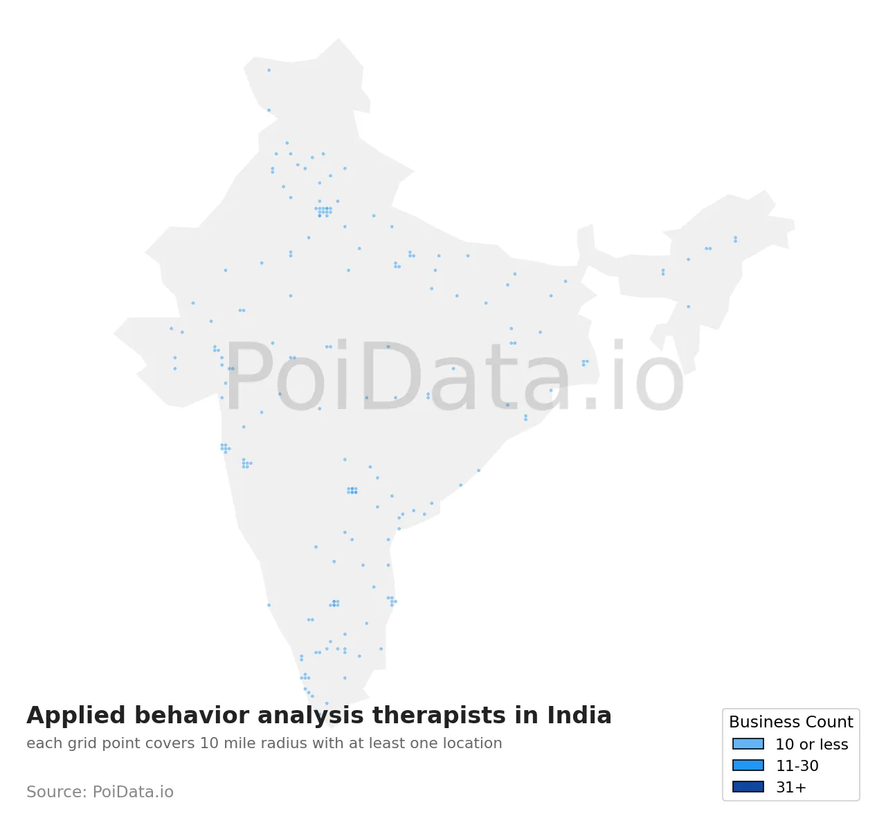 Applied behavior analysis therapist density map for India