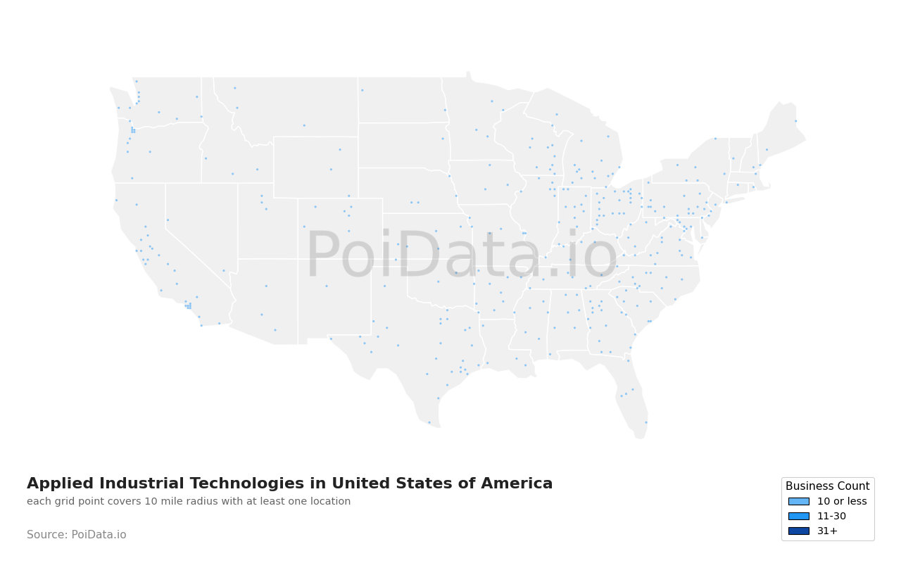Applied Industrial Technologies density map for United States