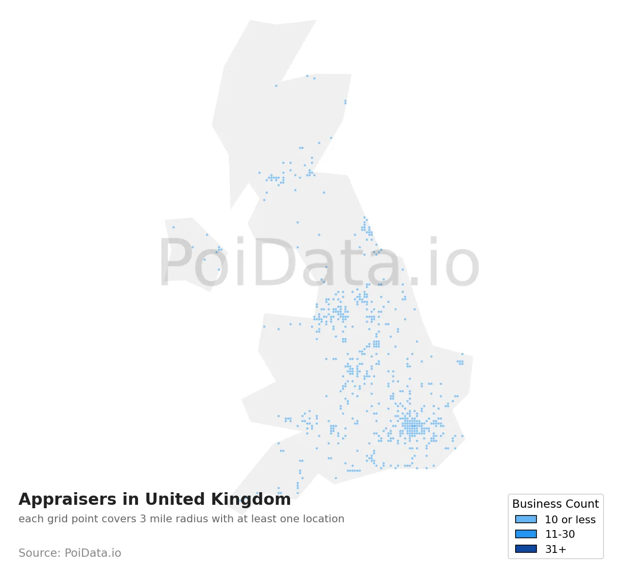 Appraiser density map for United Kingdom