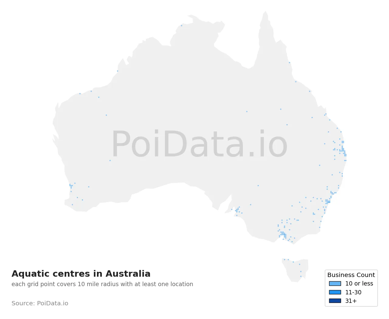 Aquatic centre density map for Australia