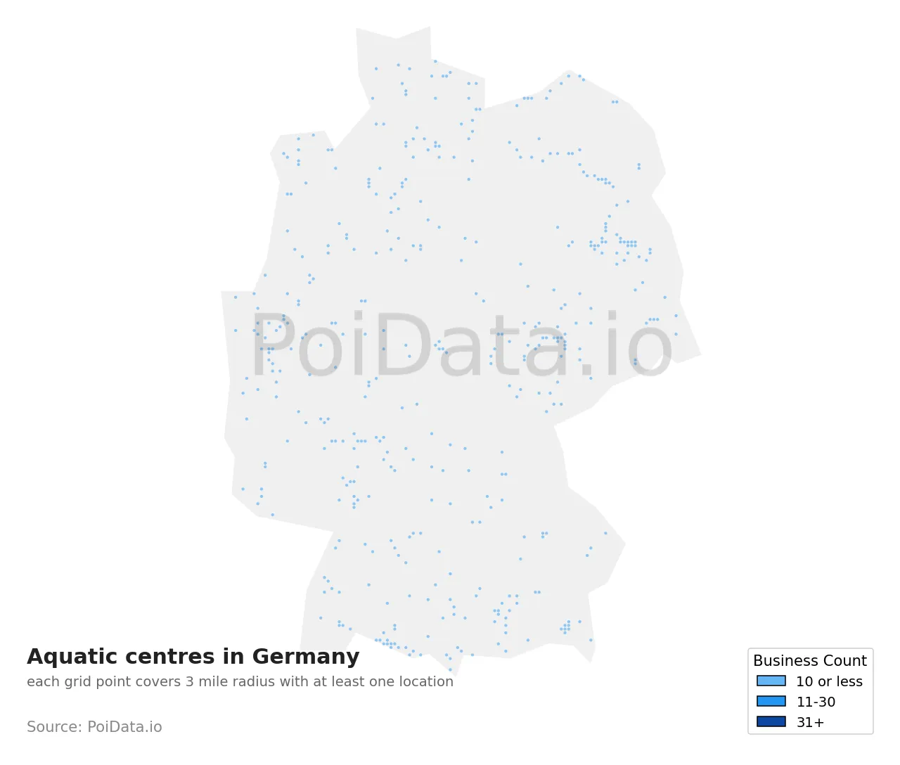 Aquatic centre density map for Germany