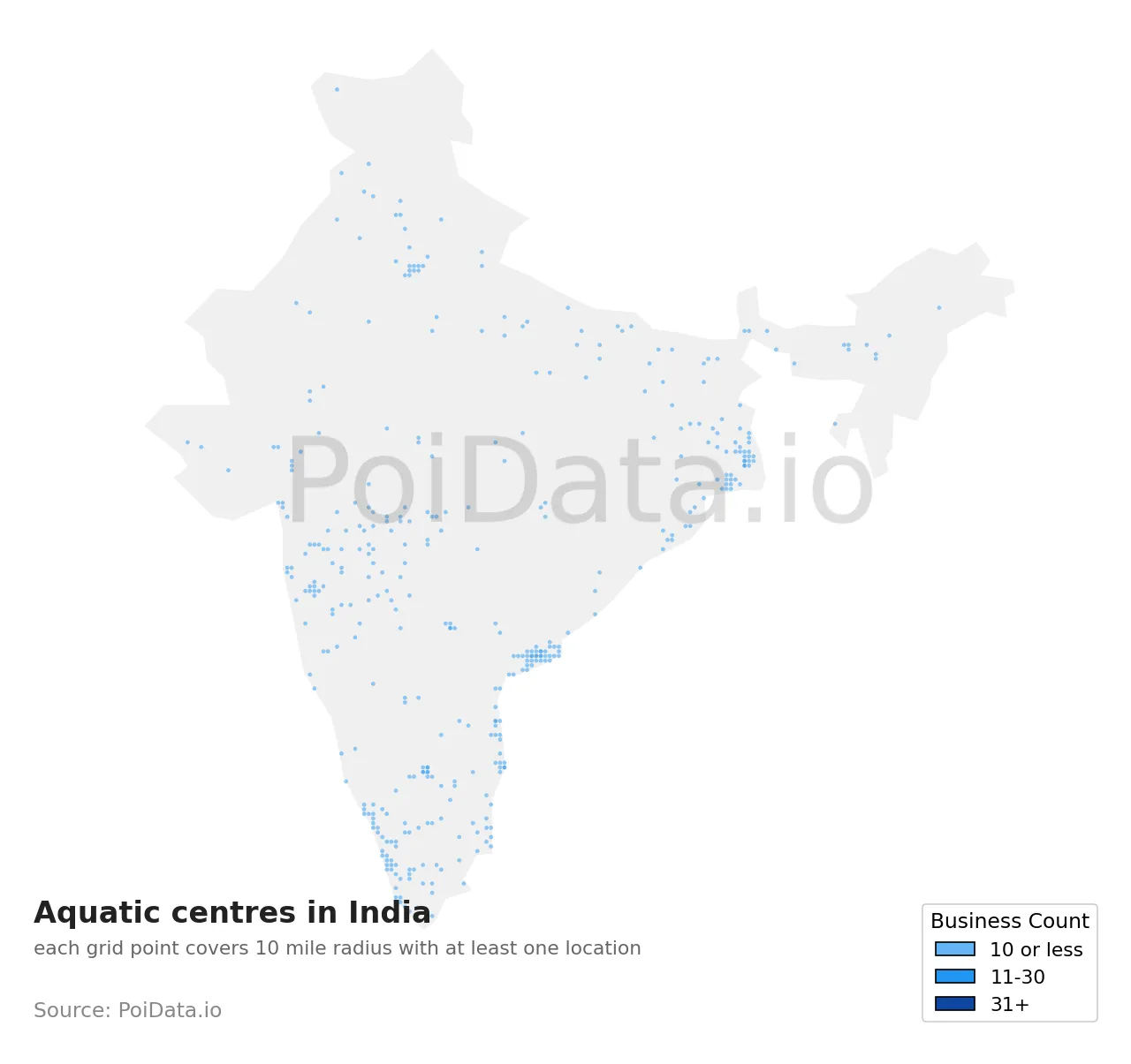 Aquatic centre density map for India