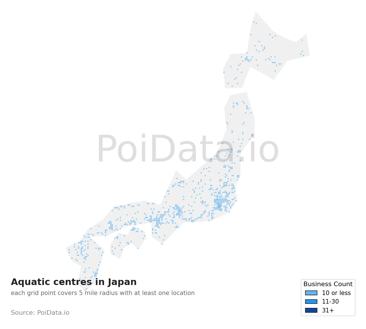 Aquatic centre density map for Japan