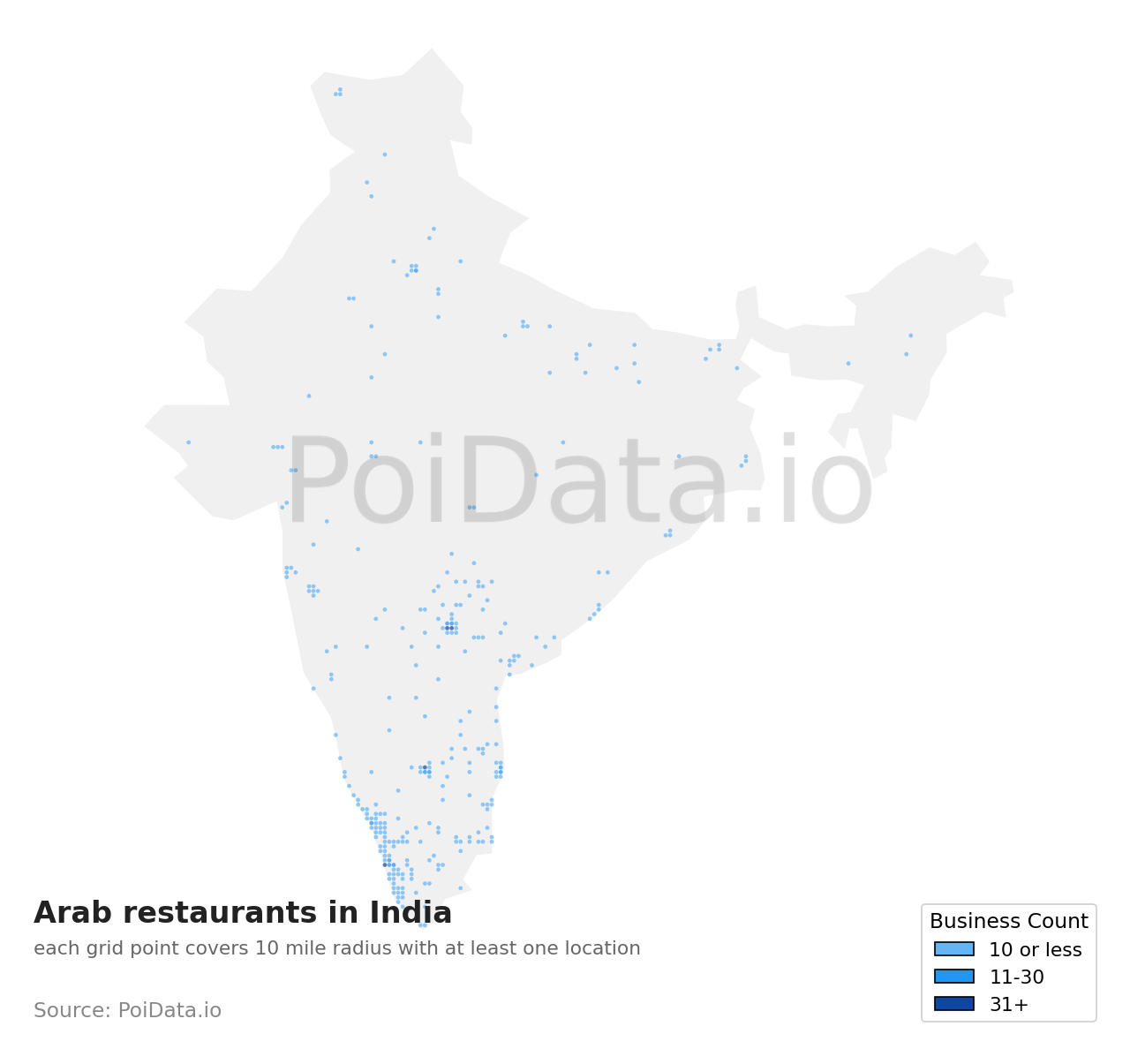 Arab restaurant density map for India