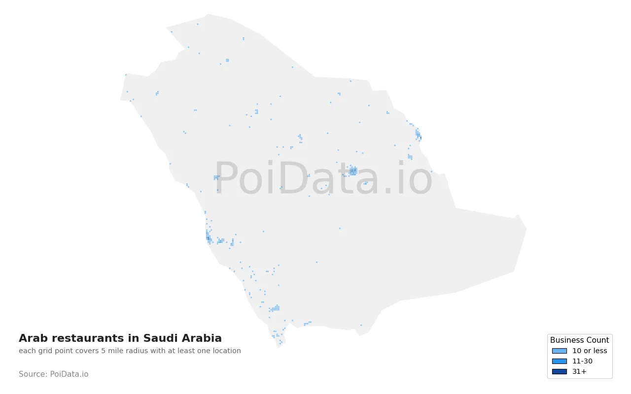 Arab restaurant density map for Saudi Arabia