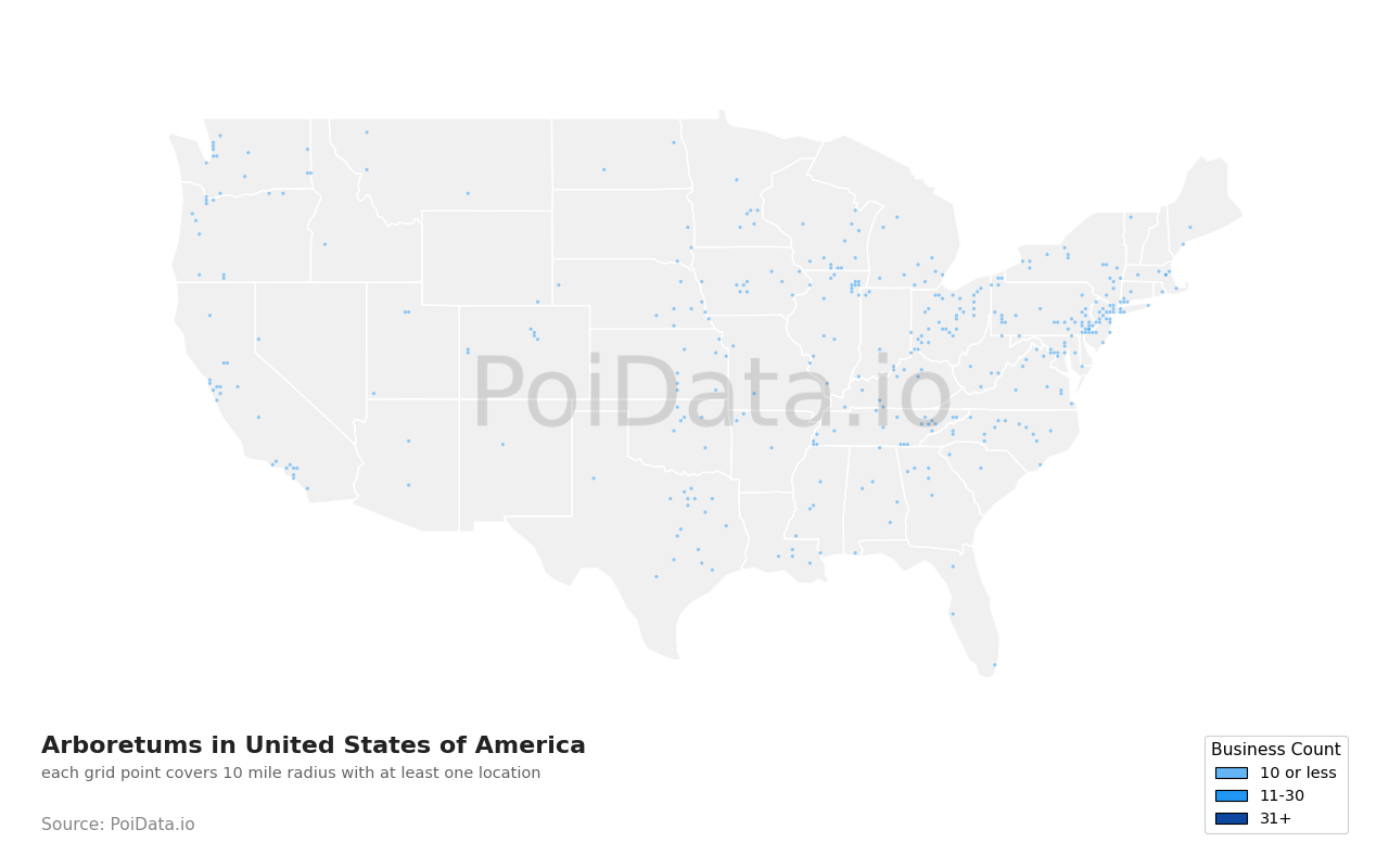Arboretum density map for United States