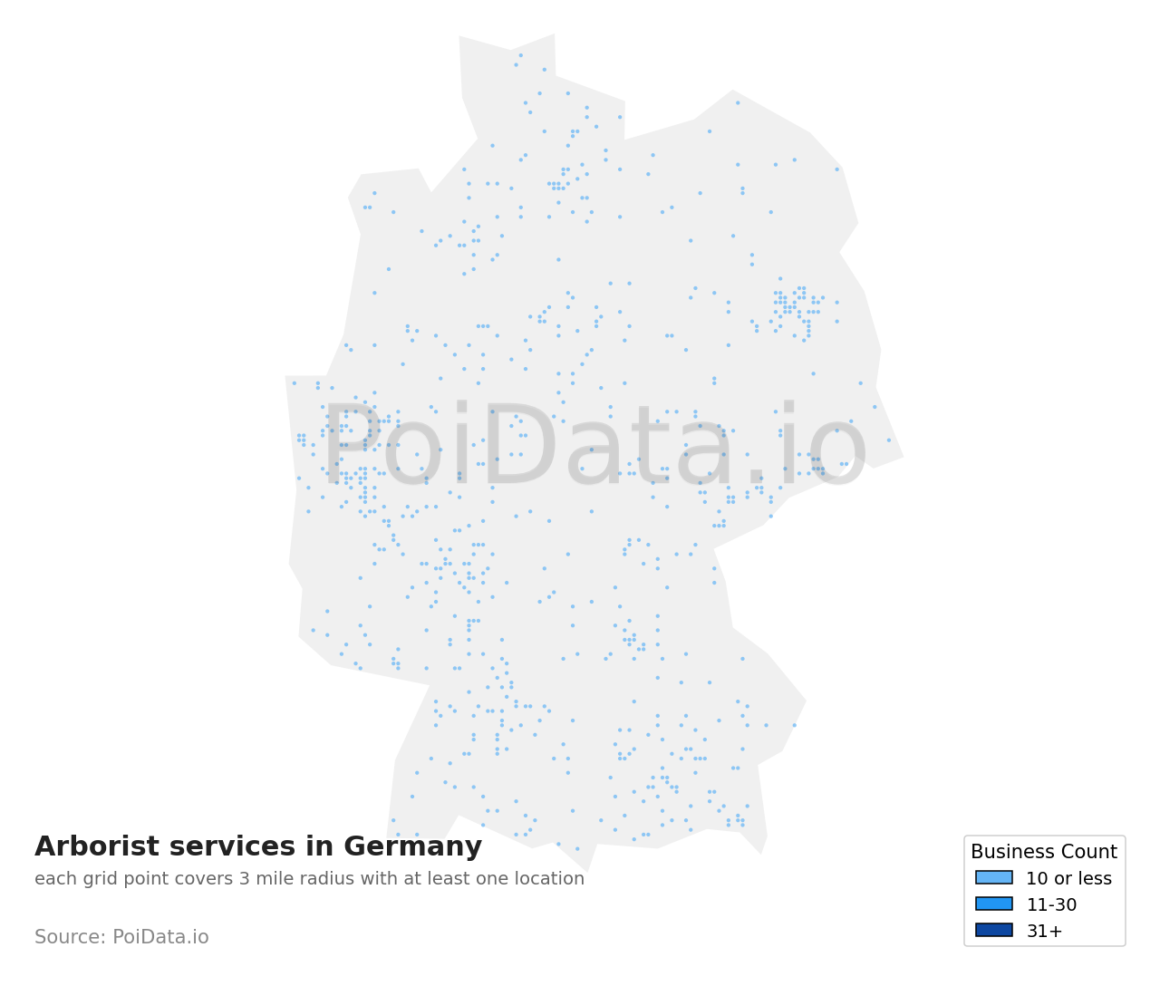 Arborist service density map for Germany