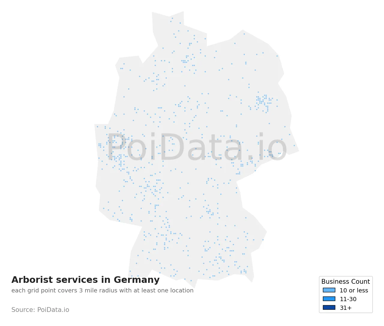 Arborist service density map for Germany