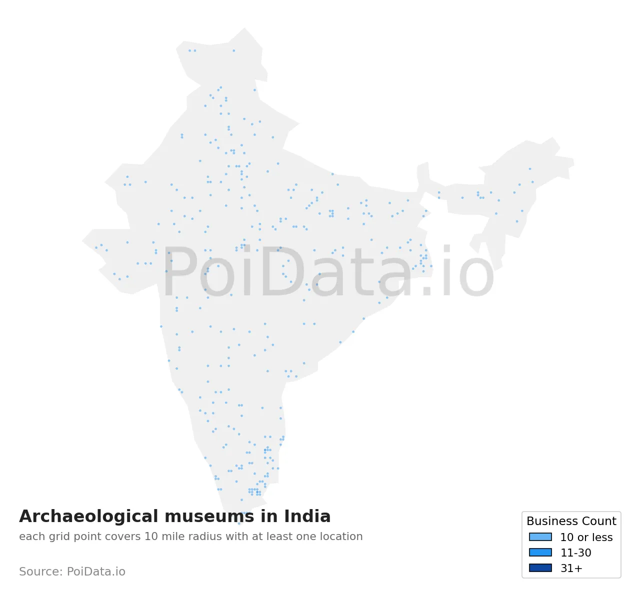 Archaeological museum density map for India