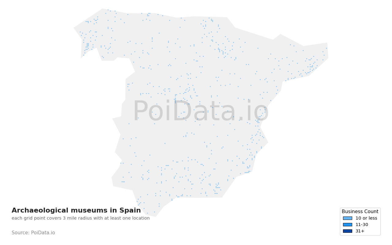 Archaeological museum density map for Spain