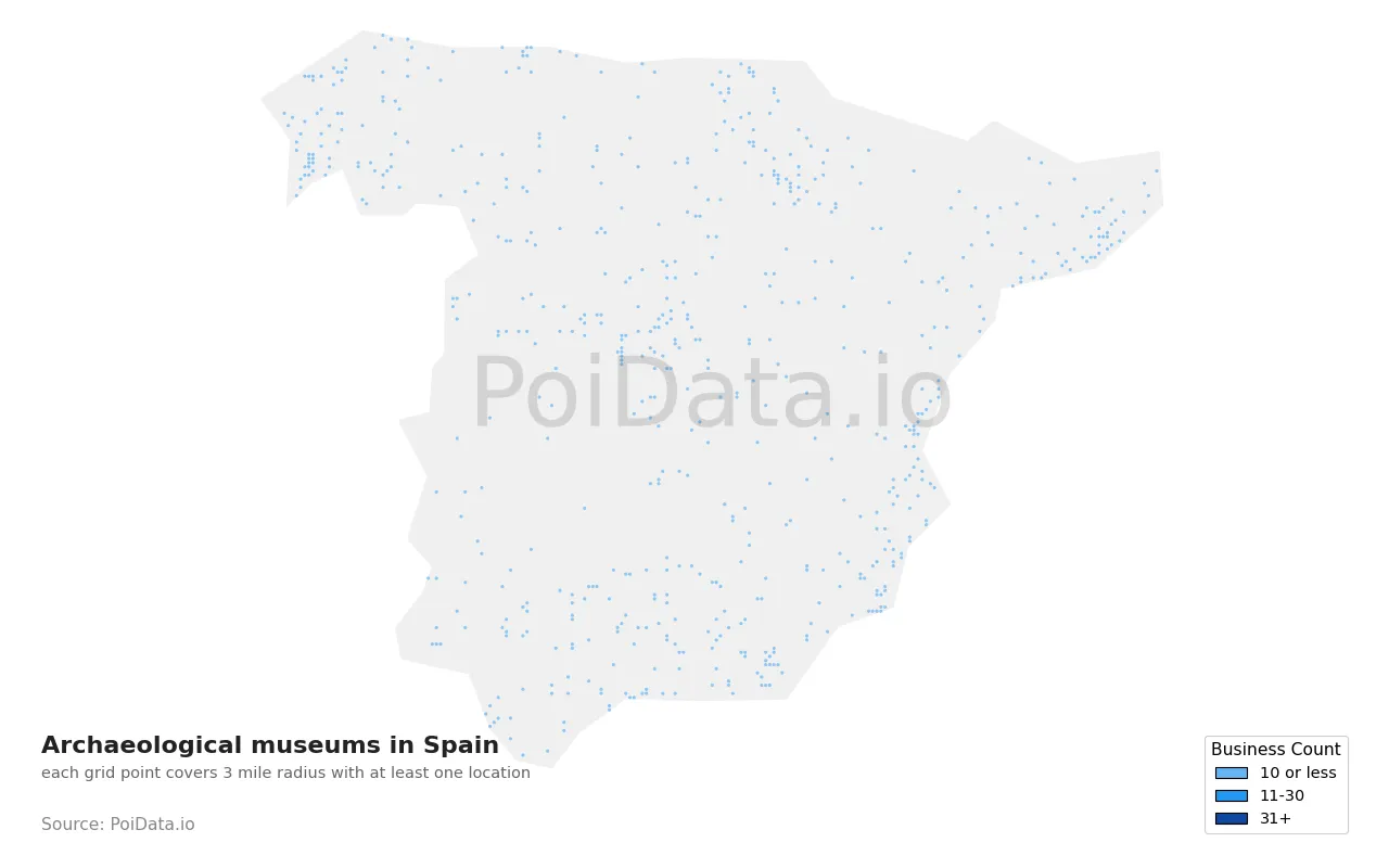 Archaeological museum density map for Spain