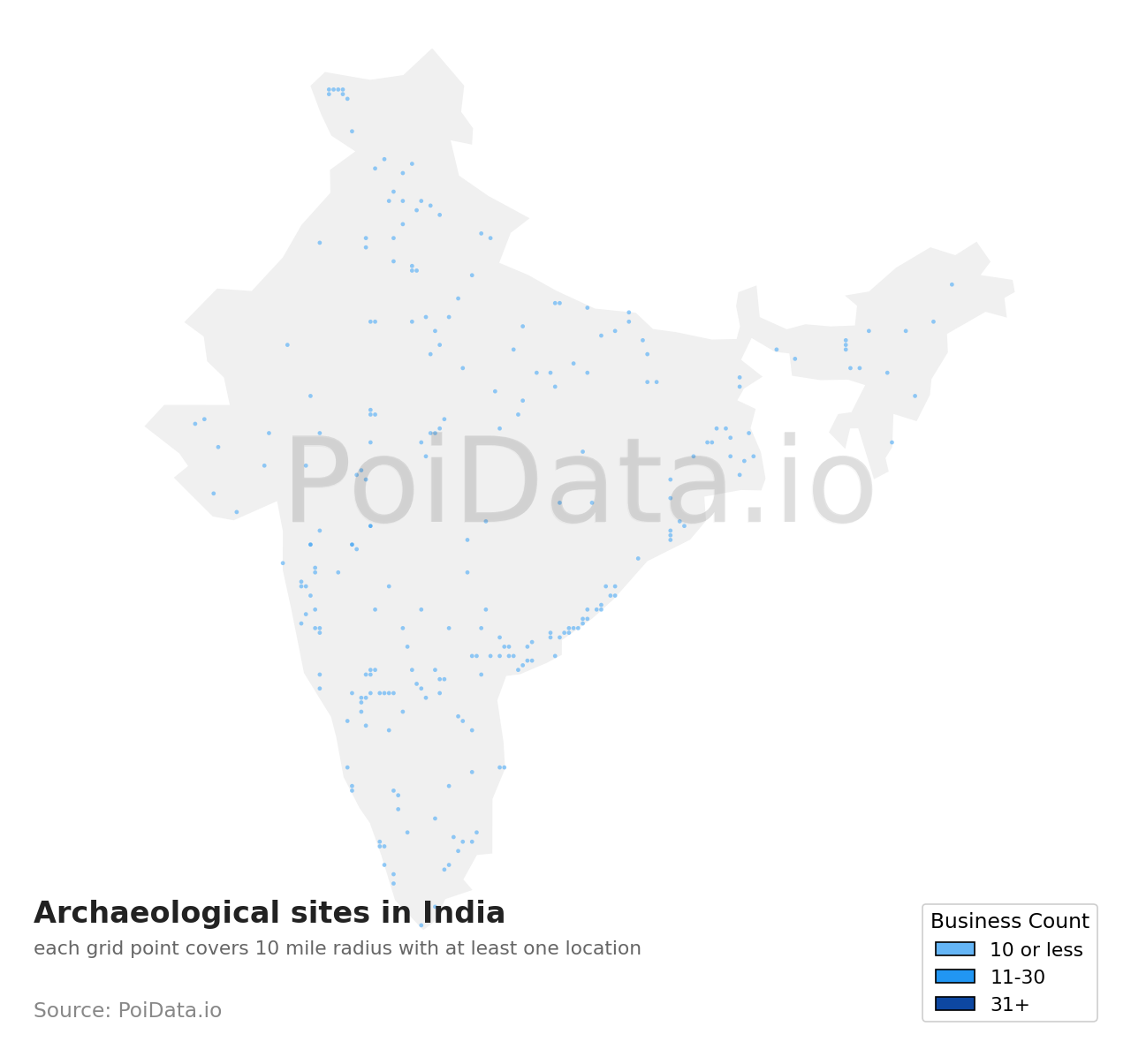 Archaeological site density map for India