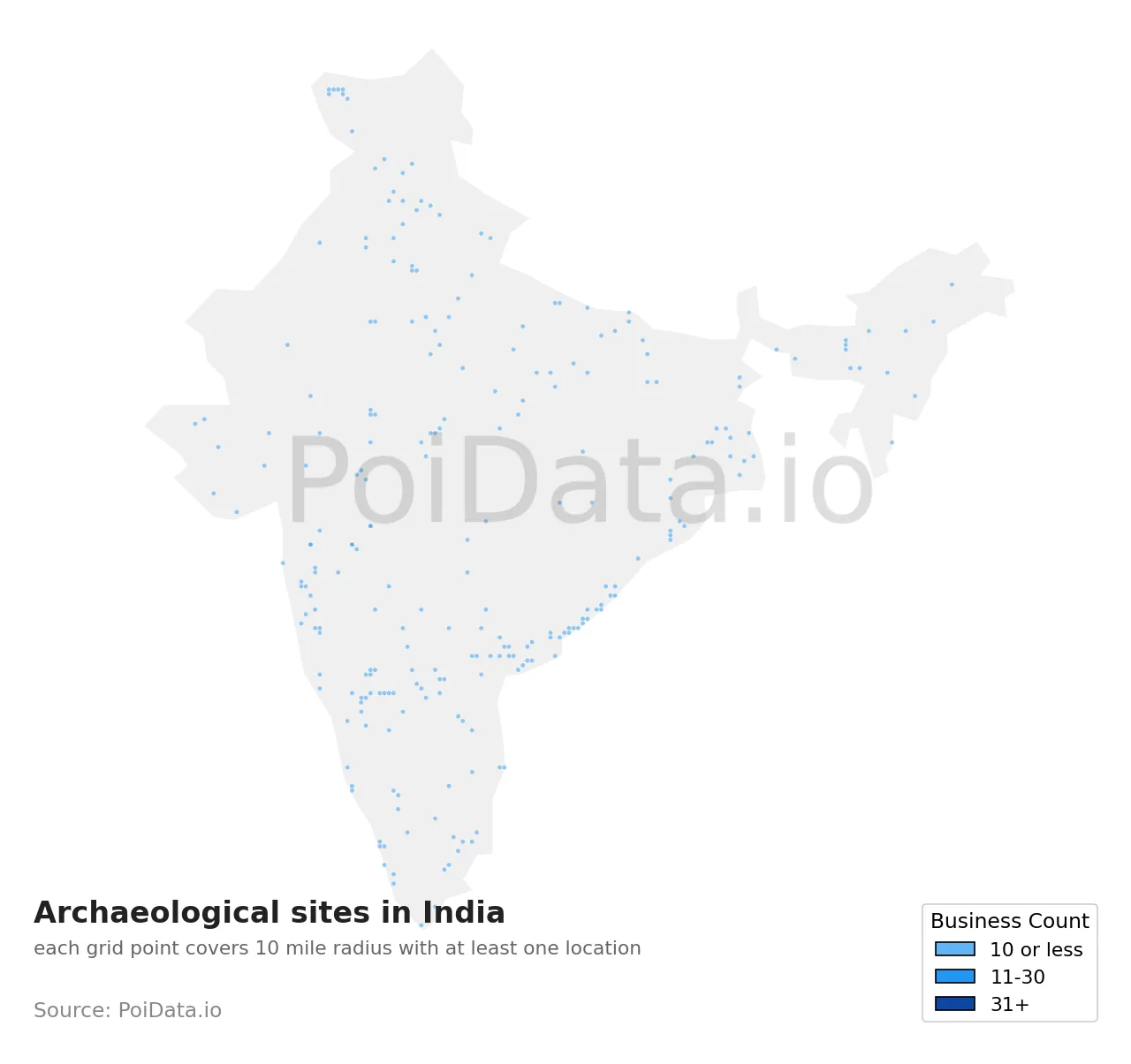 Archaeological site density map for India