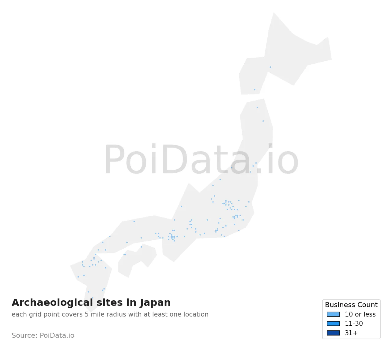 Archaeological site density map for Japan