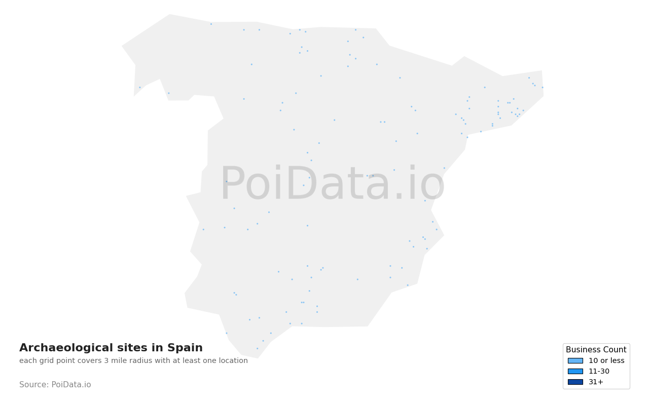 Archaeological site density map for Spain