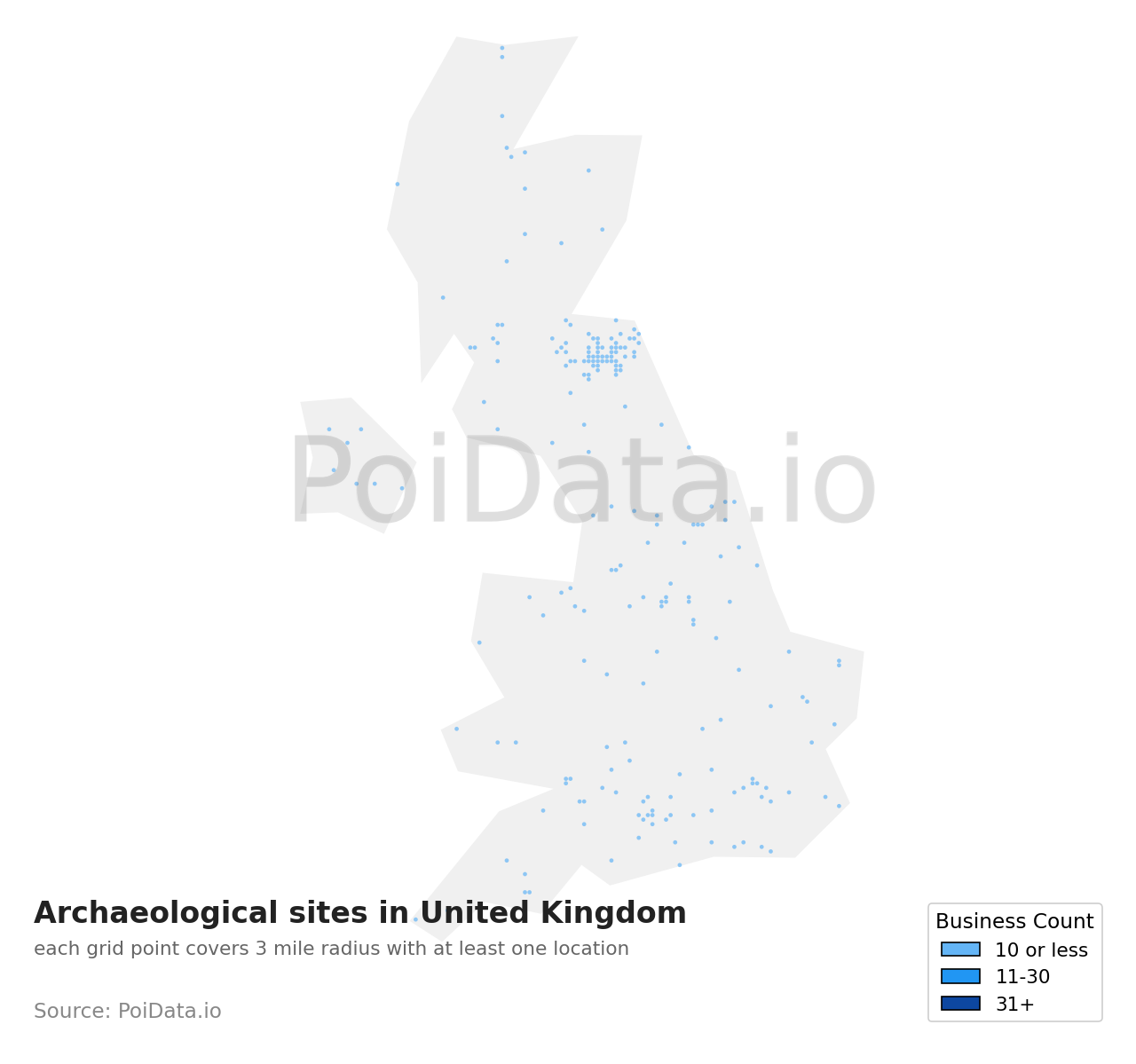 Archaeological site density map for United Kingdom