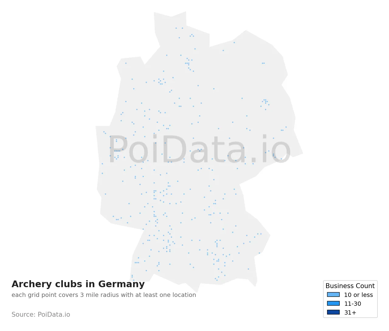 Archery club density map for Germany