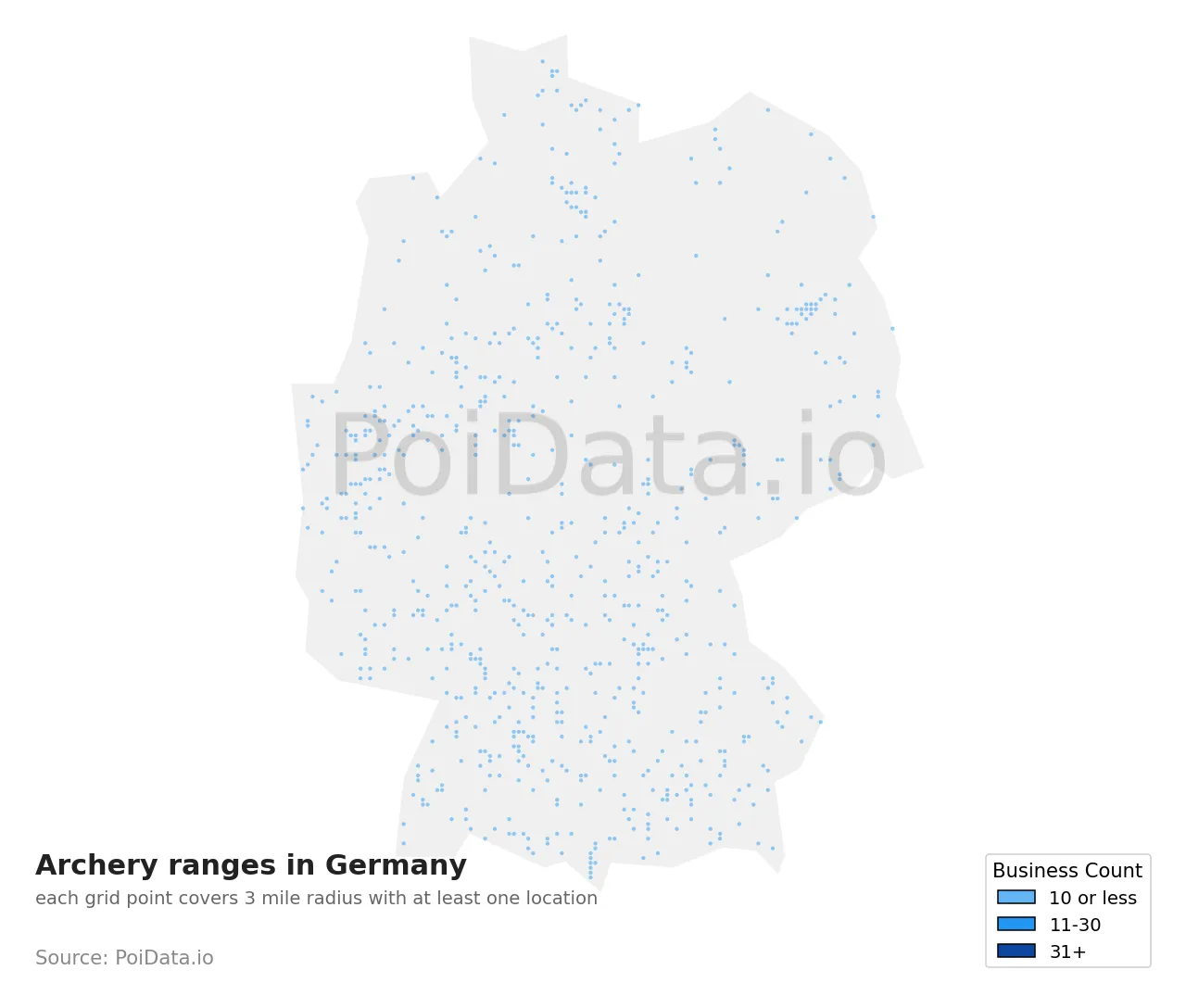 Archery range density map for Germany