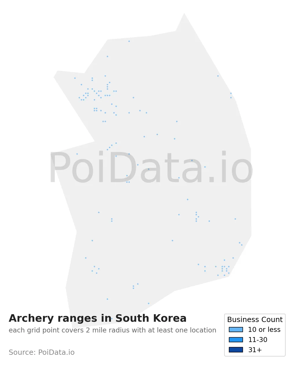 Archery range density map for South Korea