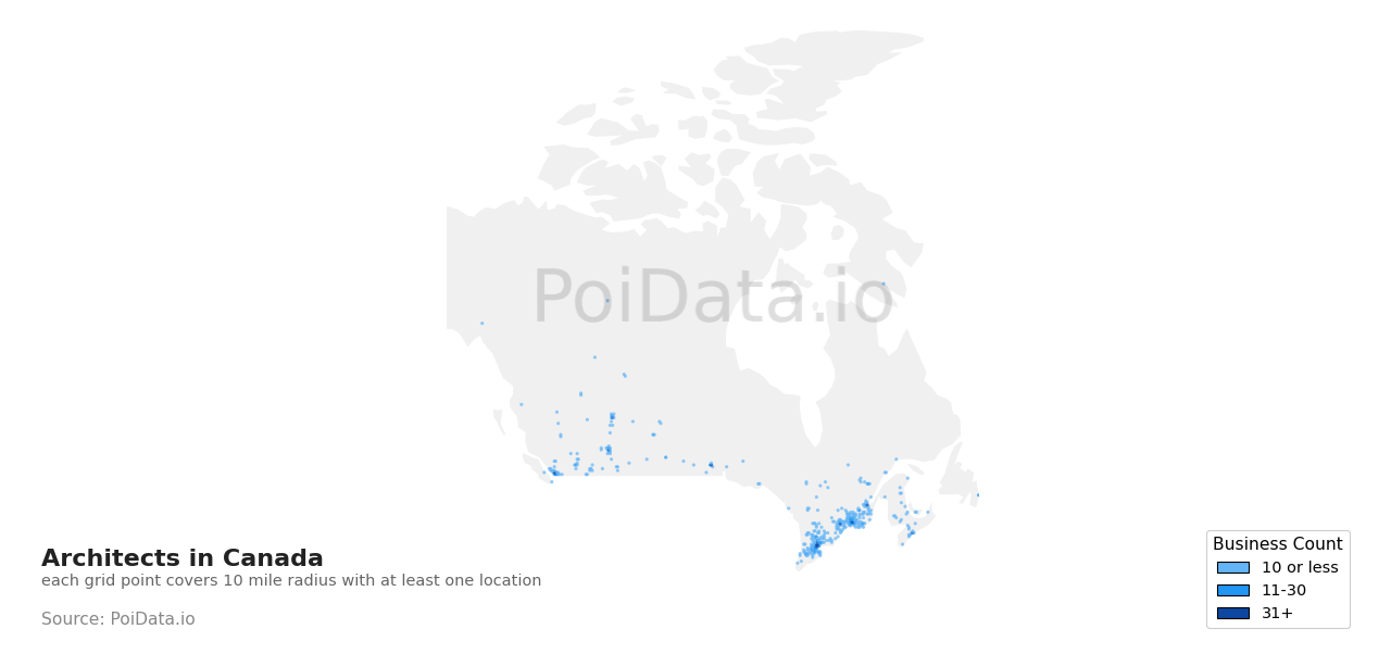 Architect density map for Canada