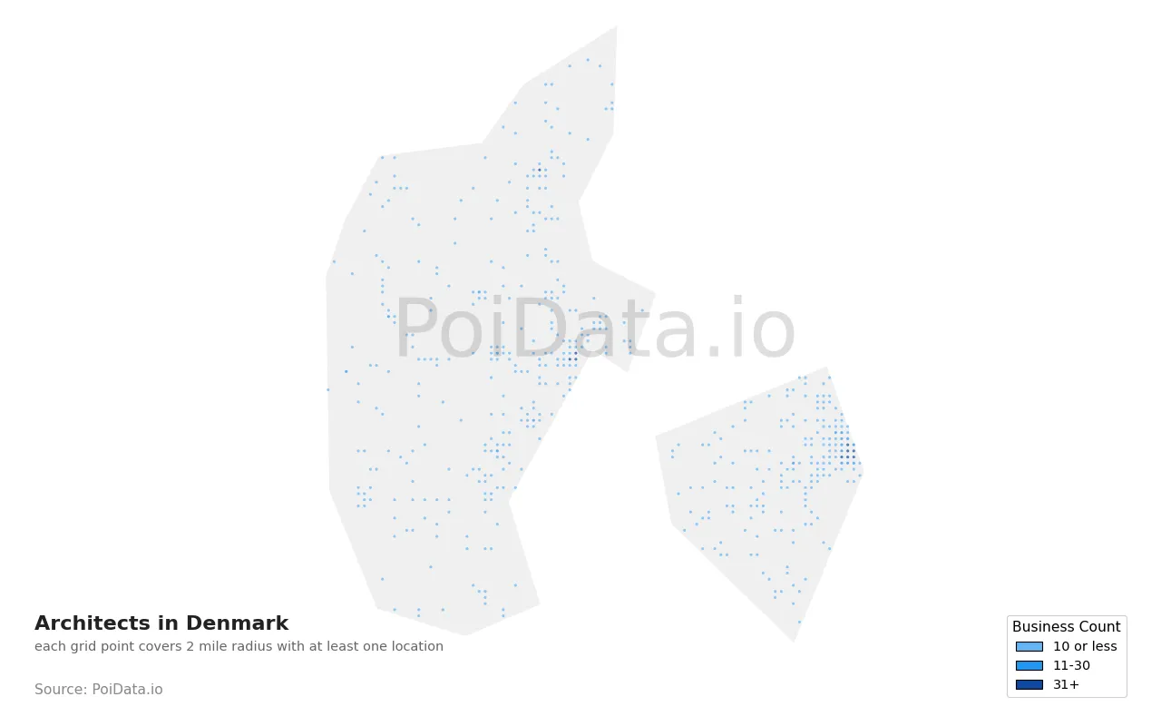 Architect density map for Denmark