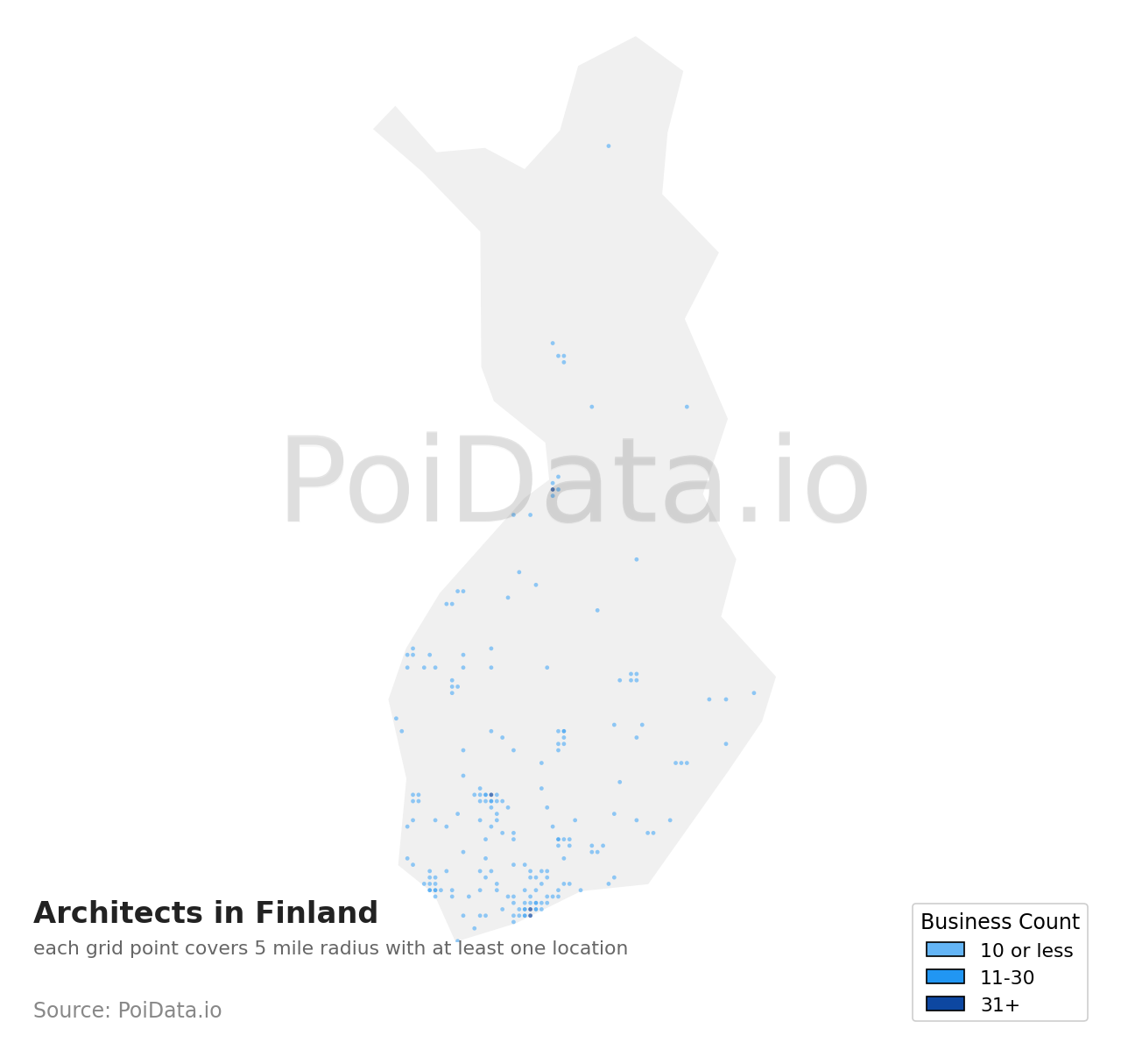 Architect density map for Finland