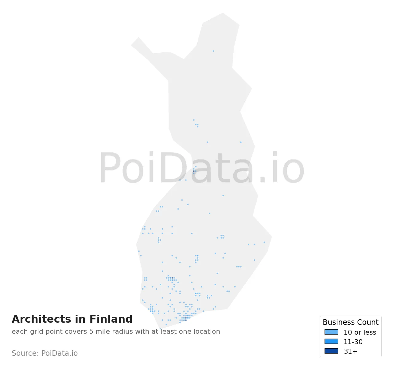 Architect density map for Finland