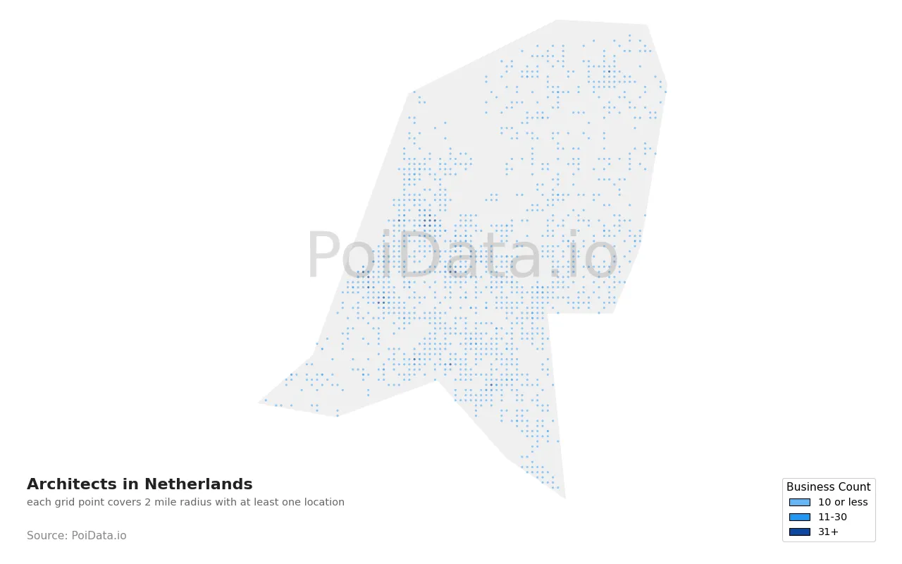 Architect density map for Netherlands