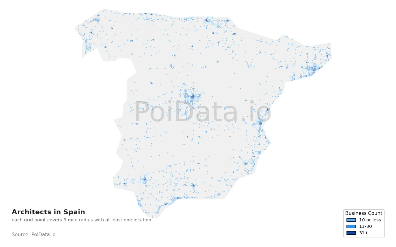 Architect density map for Spain