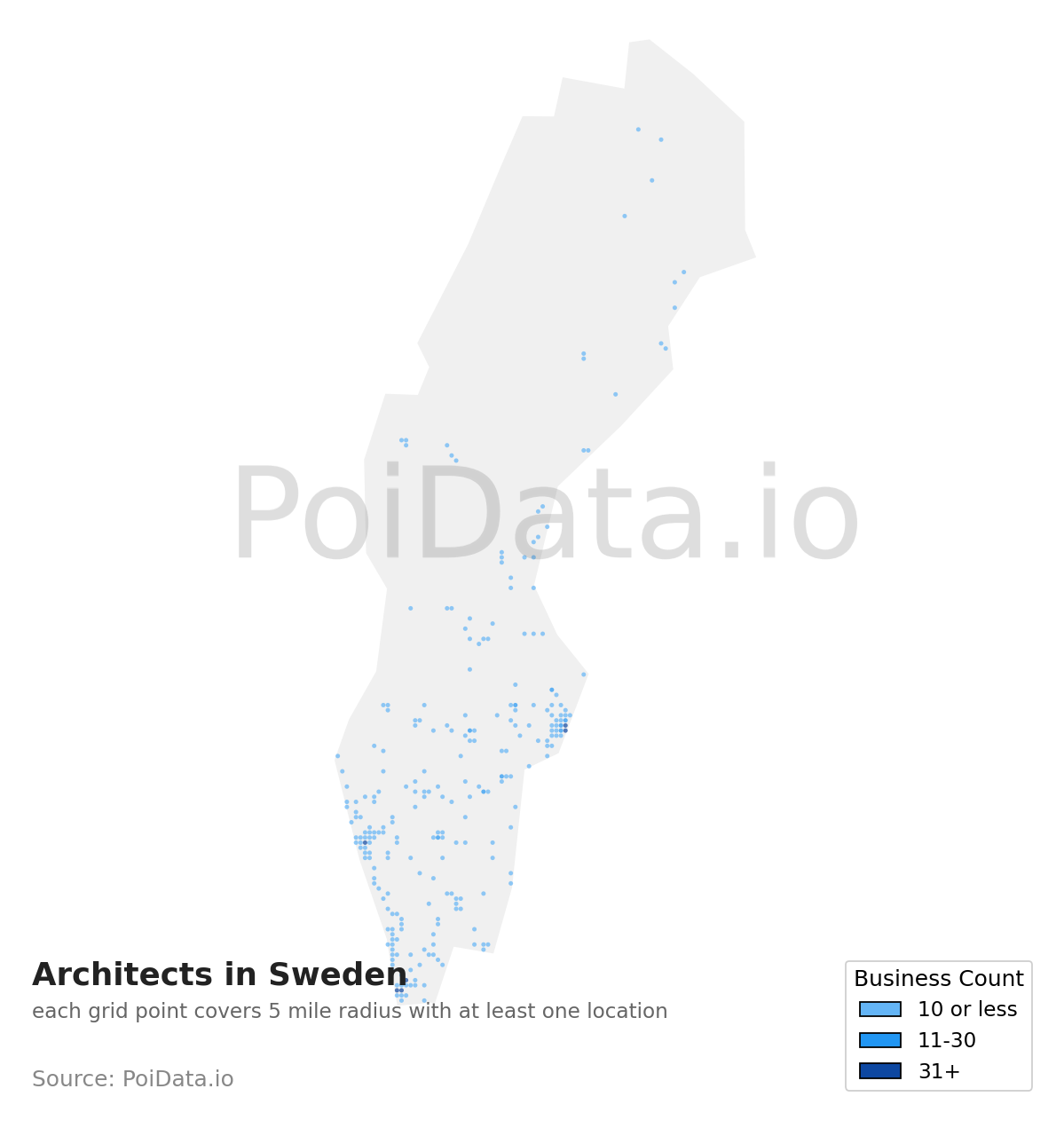 Architect density map for Sweden