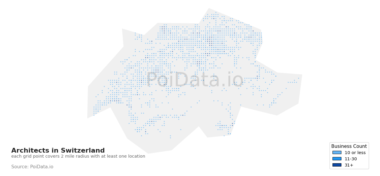 Architect density map for Switzerland