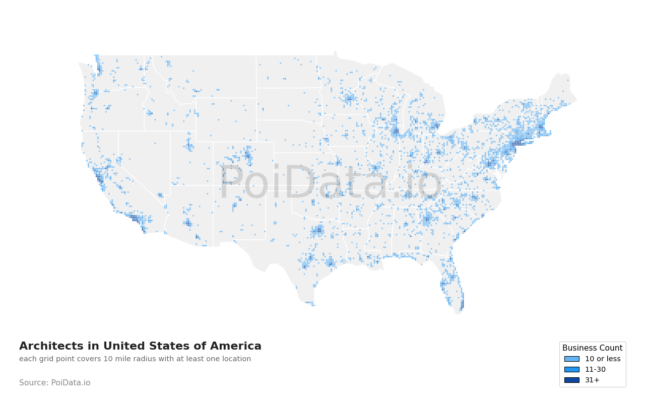 Architect density map for United States