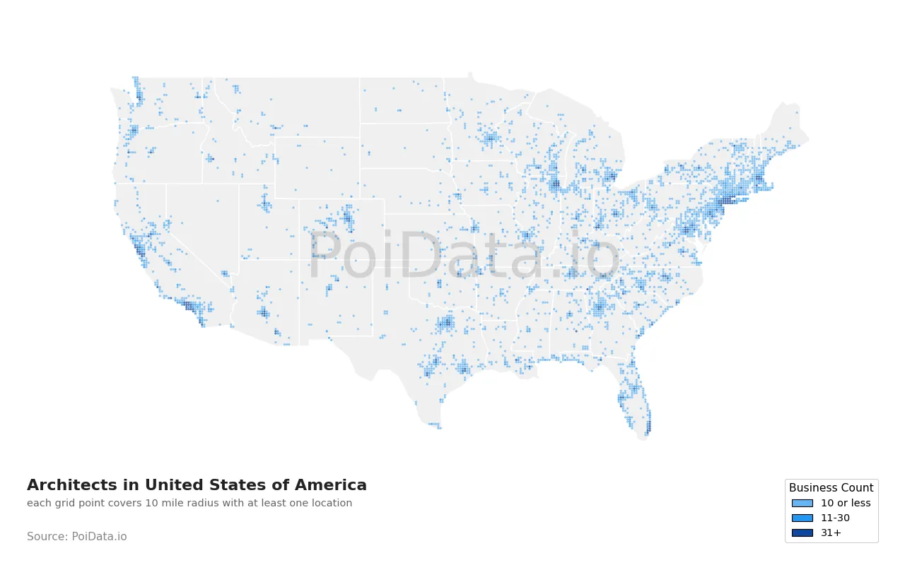Architect density map for United States