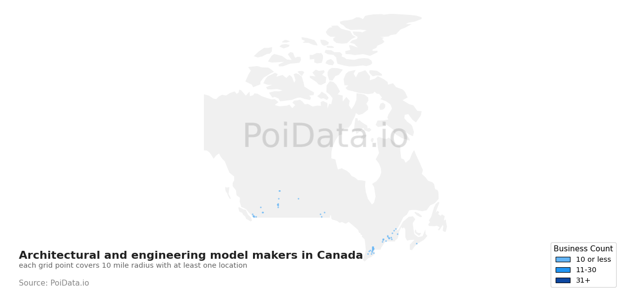 Architectural and engineering model maker density map for Saskatchewan, Canada