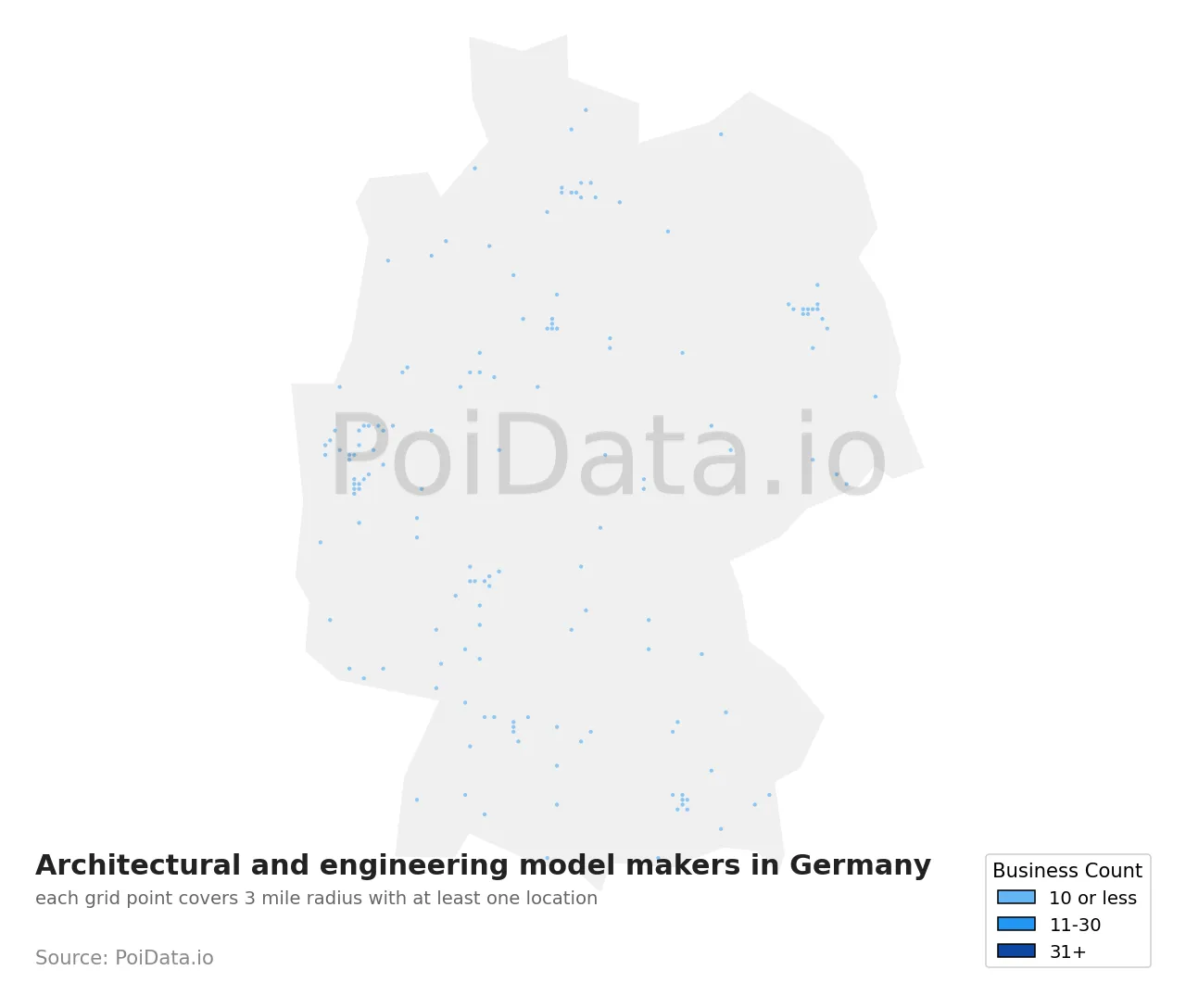 Architectural and engineering model maker density map for Germany