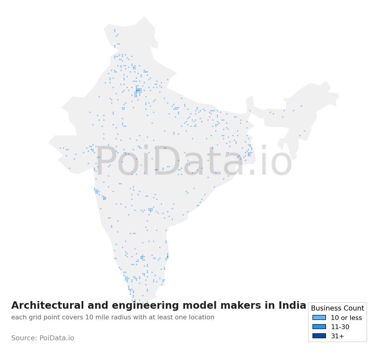 Architectural and engineering model maker density map for India