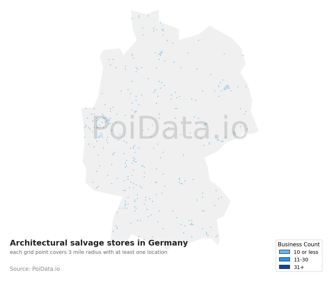Architectural salvage store density map for Germany